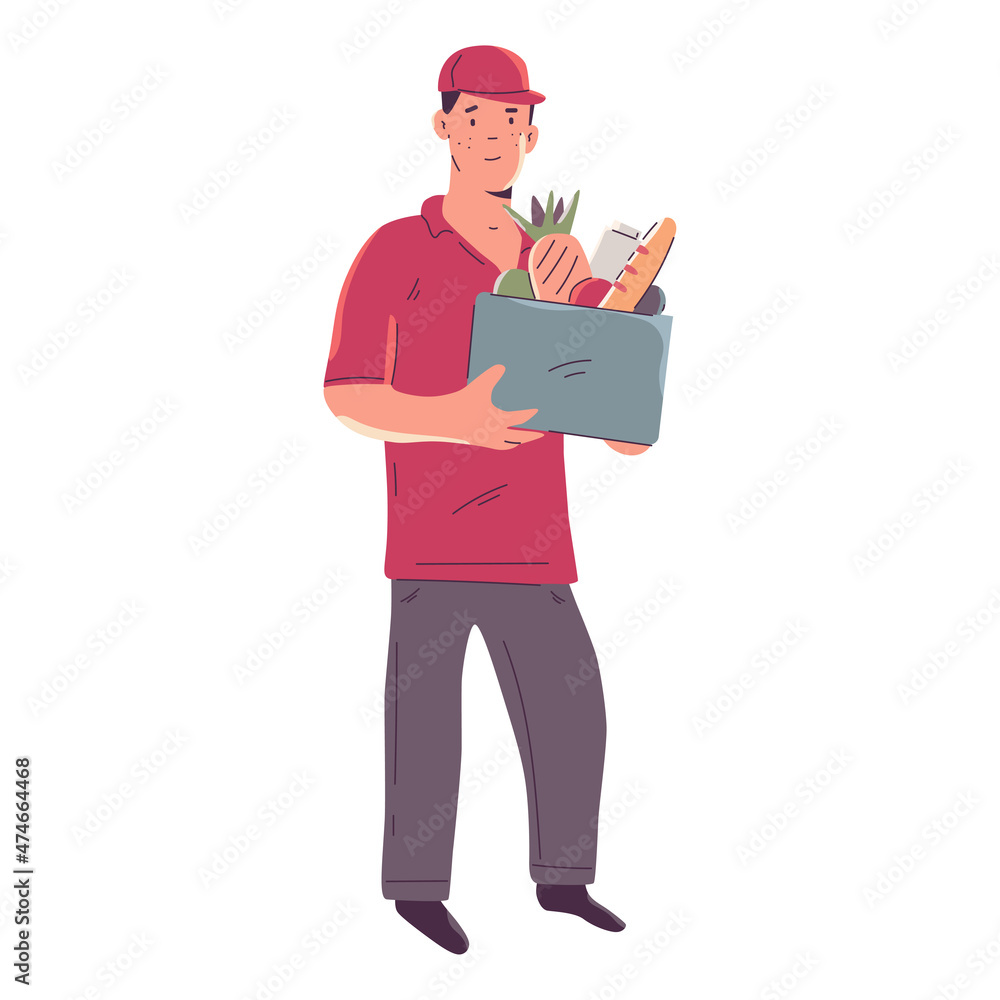 Food deliveryman vector cartoon character isolated on a white background. Food deliveryman vector cartoon character isolated on a white background.