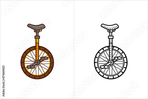 Unicycle coloring page for kids. Monowheel bicycle