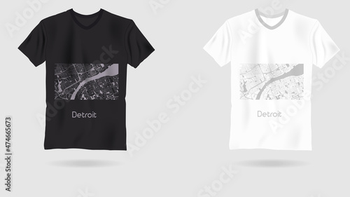 map city Detroid. Printing on T-shirt. Art web object.