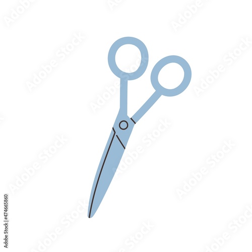Metal scissors icon. Pair of paper shears. Cutting tool with round holes and blades. Flat vector illustration of stationery object isolated on white background