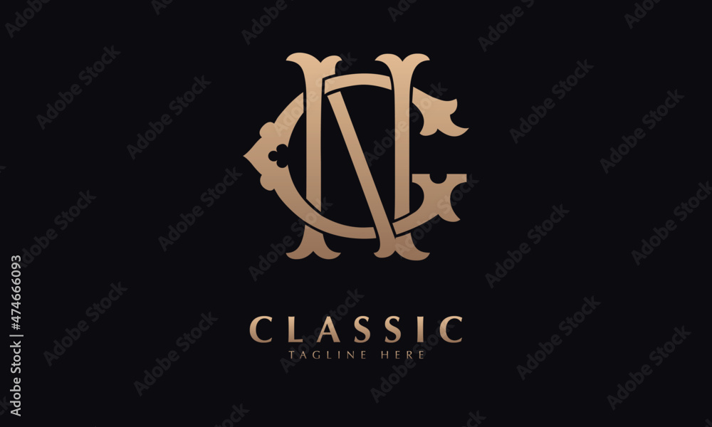 Alphabet GN or NG illustration monogram vector logo template in classic royal color and black background