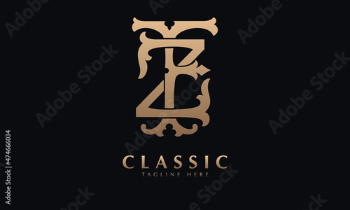 Alphabet FZ or ZF illustration monogram vector logo template in classic royal color and black background