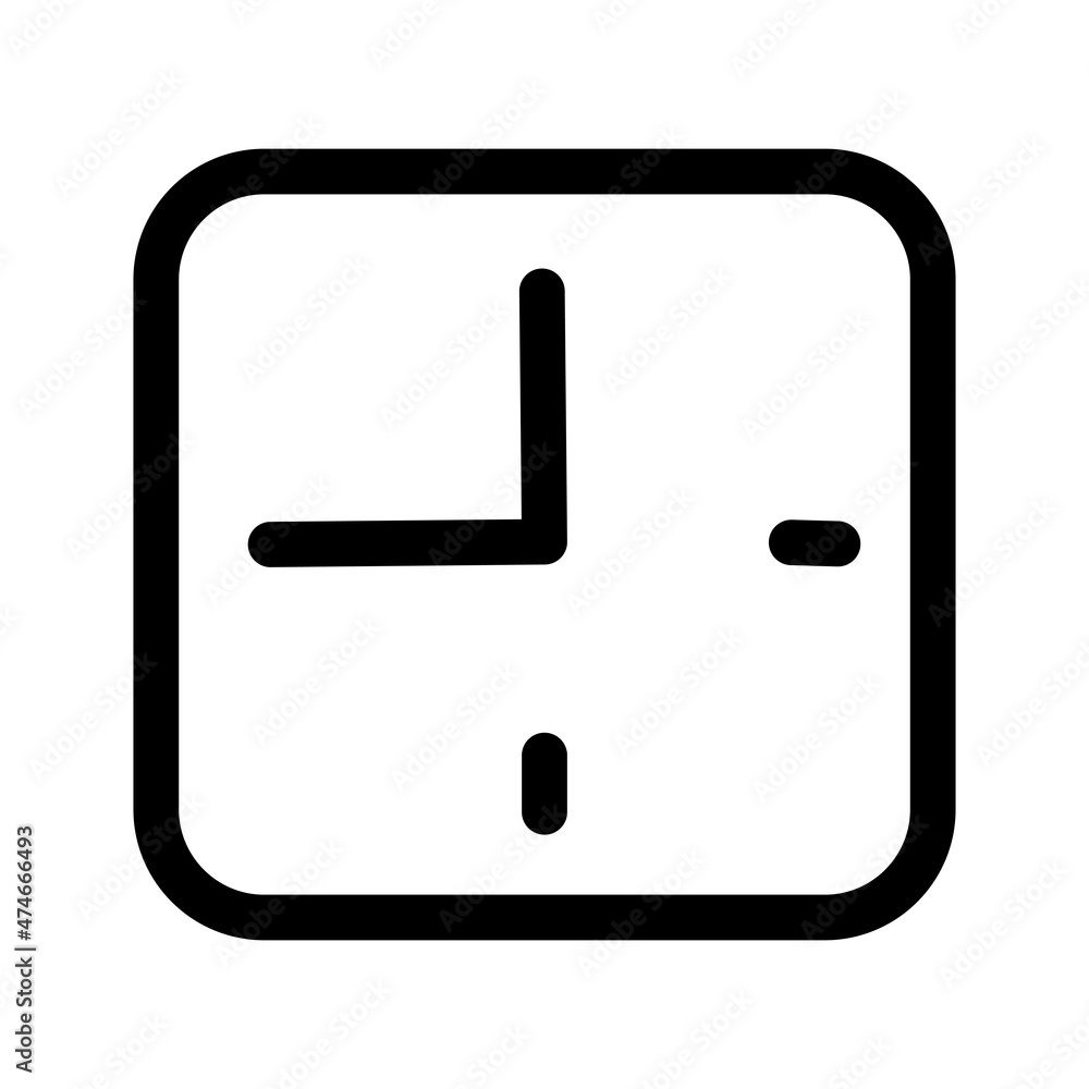 Square clock icon. Simple design. Modern line art. Outline silhouette. Logo style. Vector illustration. Stock image. Square clock icon. Simple design. Modern line art. Outline silhouette. Logo style. Vector illustration. Stock image.