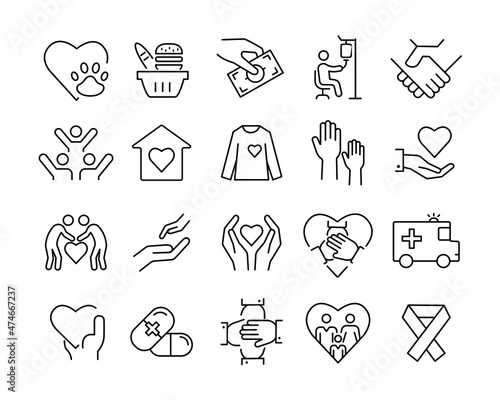Charity Icons - Vector. Editable Stroke. Vector Graphic