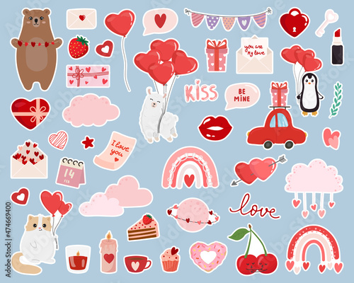 Set of Valentine's Day stickers. Vector illustration love concept on white background. Perfect for decoration, greeting cards.