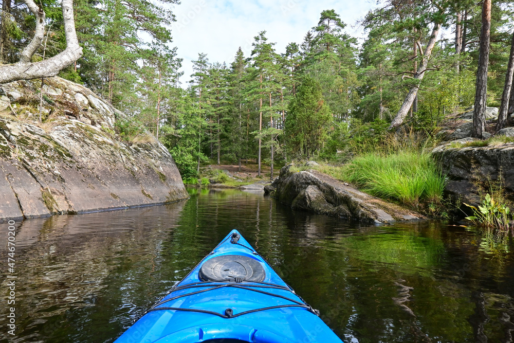 Foto Stock POV kayak view on a lake in Scandinavia with amazing nature |  Adobe Stock
