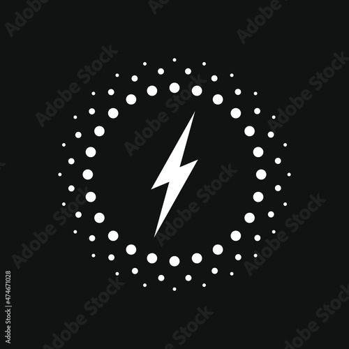 Wireless charging graphic icon. Lightning in circles sign isolated on black background. Wireless technology symbol. Vector illustration