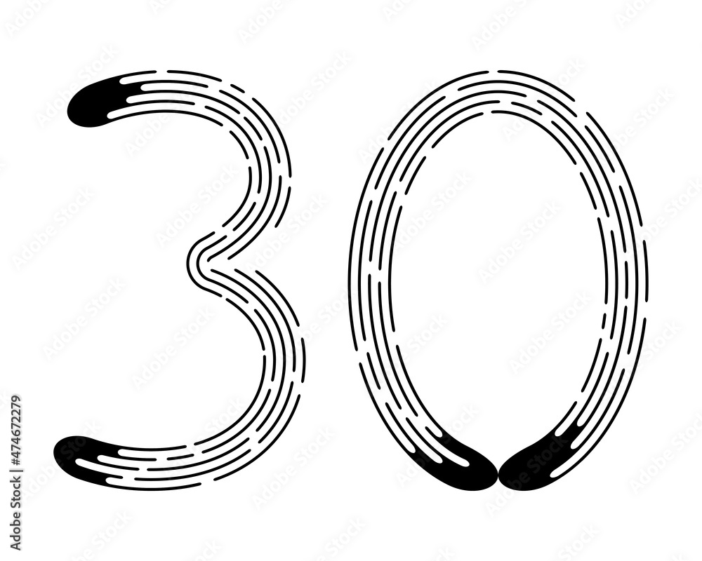 Number 30 from black dotted lines isolated on white background. Design element Number 30 from black dotted lines isolated on white background. Design element