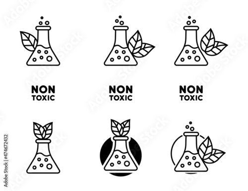 Non Toxic icon set. Set of eco badges. Free from artificial ingredients, pesticide, phosphate logos. For cosmetics, organic food, packaging. Vector illustration