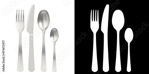 3D rendering illustration of some basic cutlery