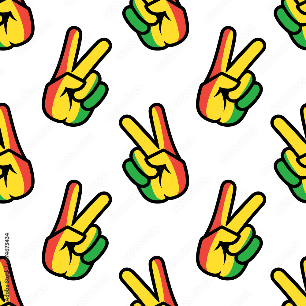 Fototapeta premium Mali flag in the form of a peace sign. Seamless background. Gesture V victory sign, patriotic sign, icon for apps, websites, T-shirts, souvenirs, etc., isolated on white background