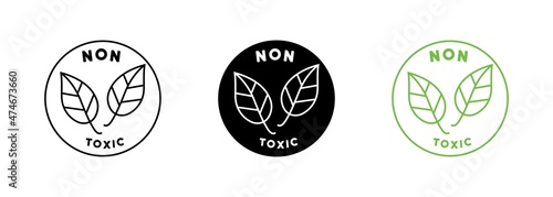 Green care and non-toxic from science technology. Label non toxic for cosmetic. Eco chemical symbol. Environmental chemistry are already certified safety for user product.