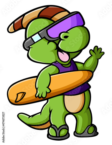 The cool parasaurolophus is ready for surfing