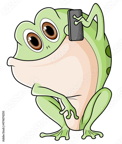 The big frog is calling with the smartphone