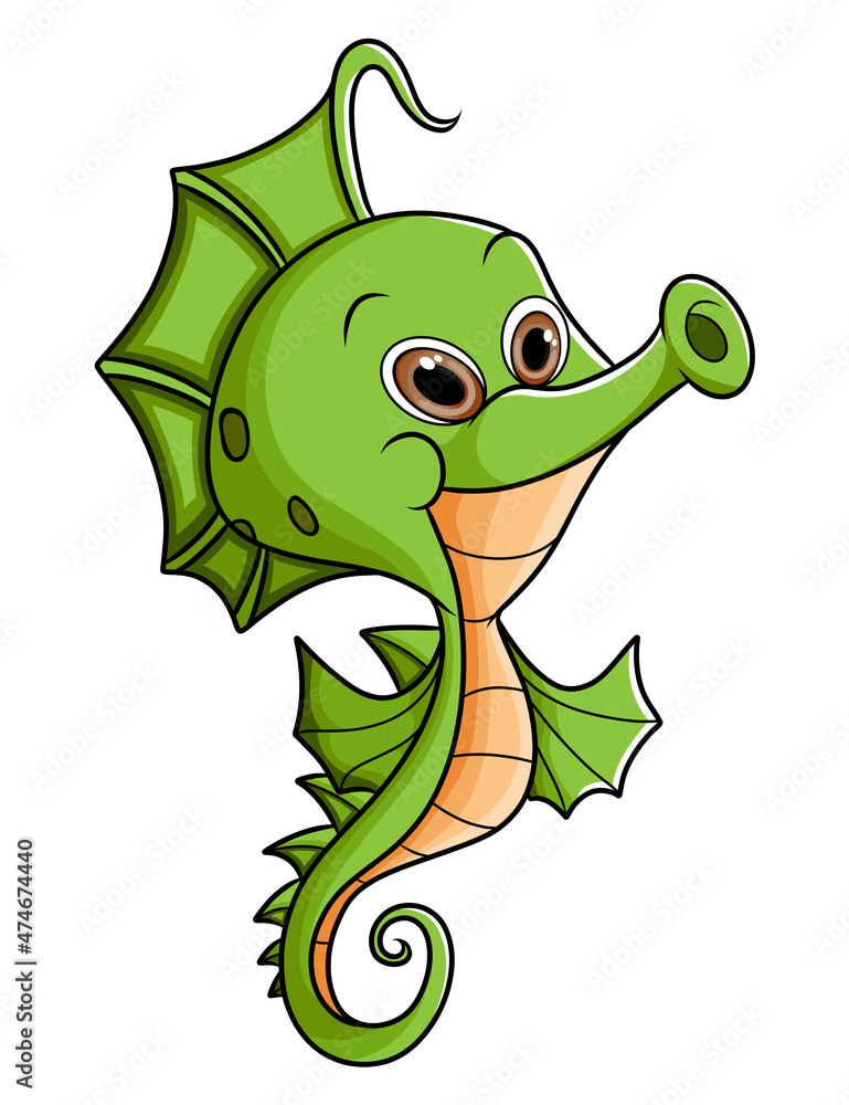 Fototapeta premium The happy seahorse is playing under the water