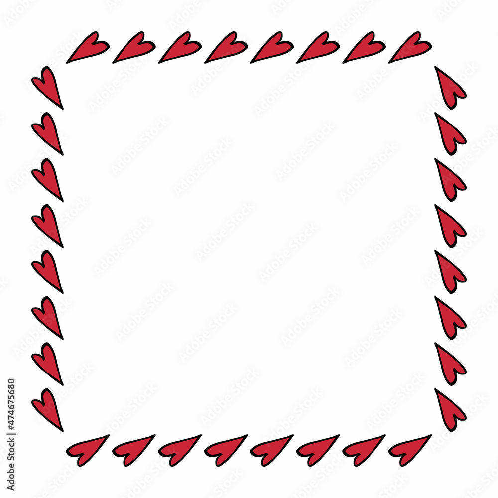 Obraz premium Square frame with great red hearts on white background. Vector image.
