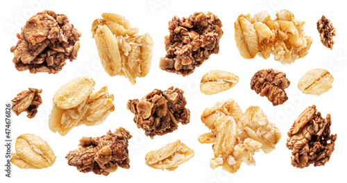 Oat granola, crunchy muesli isolated on white background