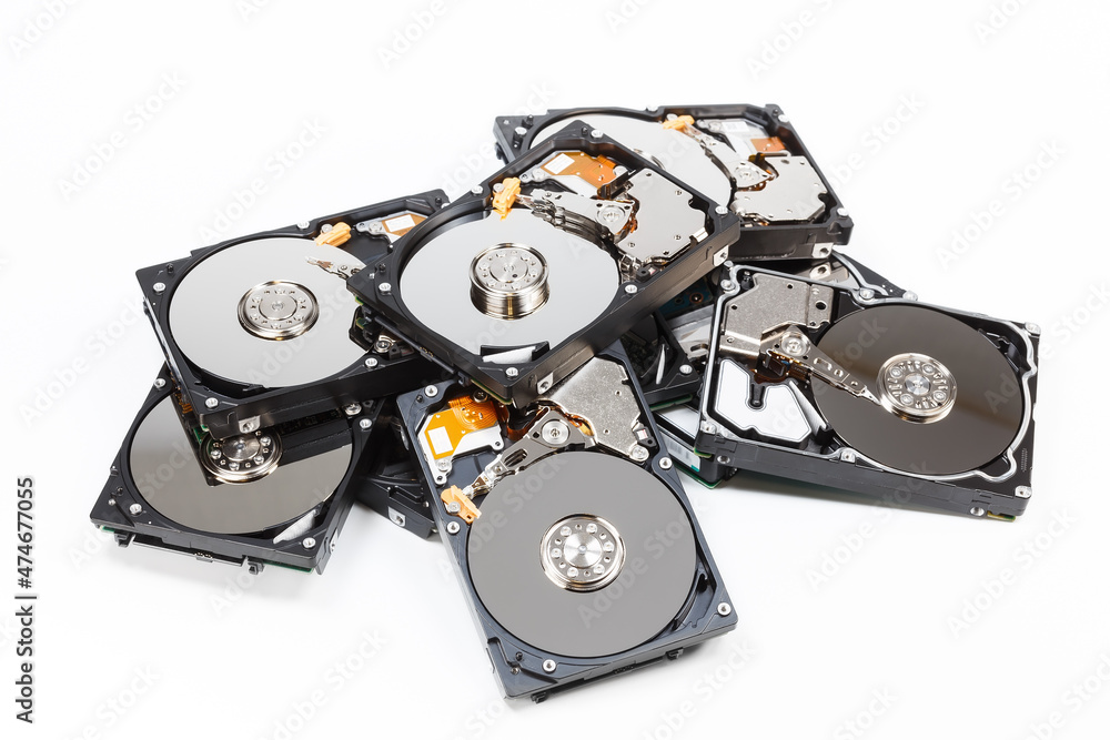 Pile of hard drives - obrazy, fototapety, plakaty 