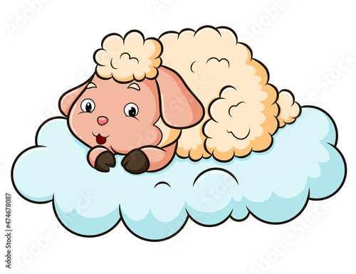 The little sheep is lying on the cloud