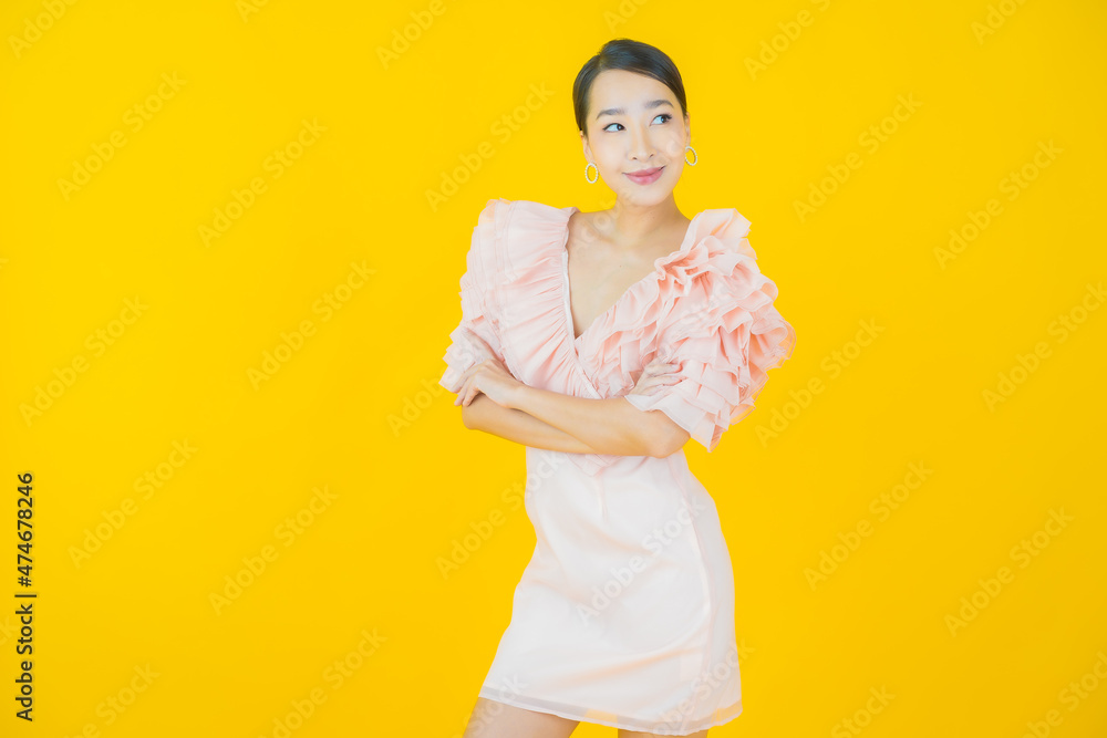 Portrait beautiful young asian woman smile with action Portrait beautiful young asian woman smile with action