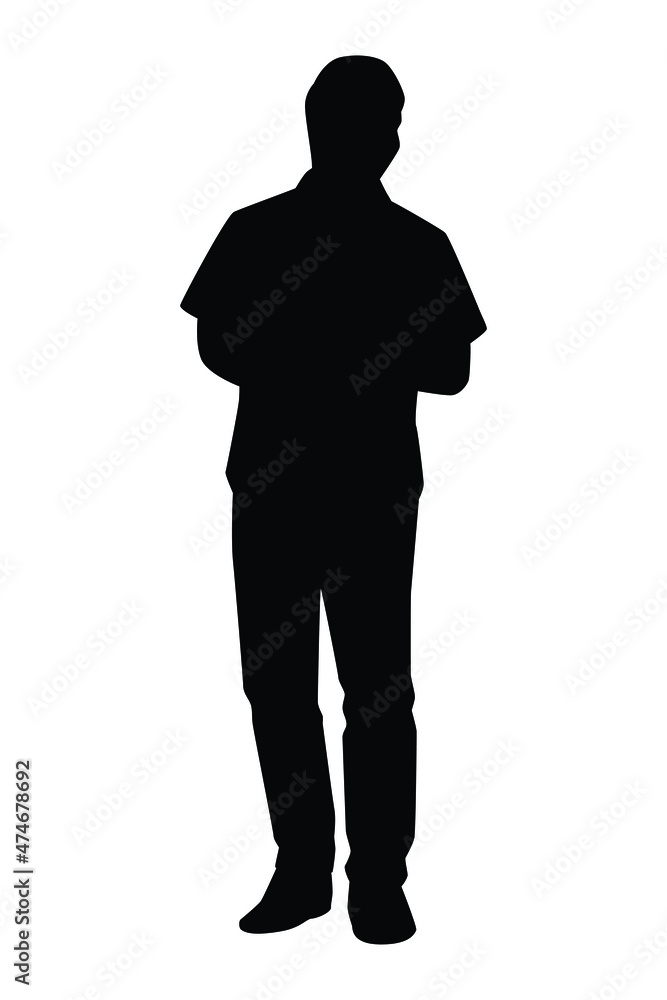 Standing young man silhouette vector isolated on white background