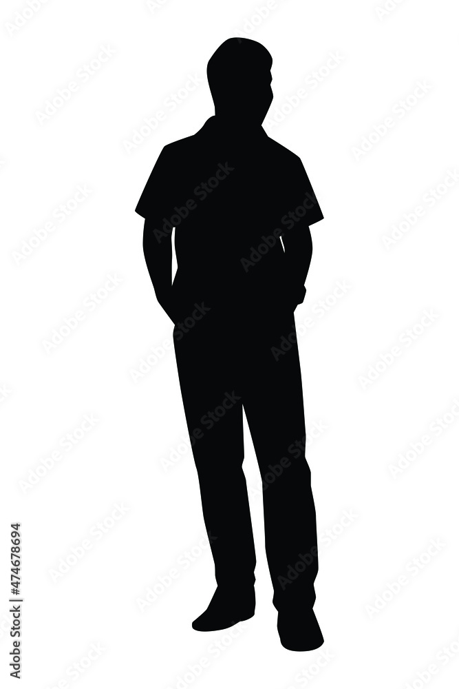 Standing young man silhouette vector isolated on white background