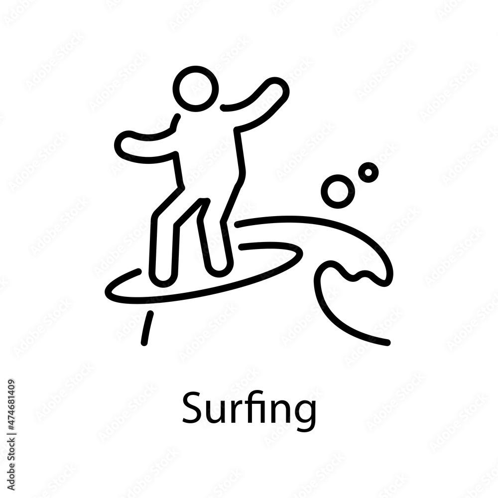Surfing vector Outline Icon Design illustration. Activities Symbol on White background EPS 10 File Surfing vector Outline Icon Design illustration. Activities Symbol on White background EPS 10 File
