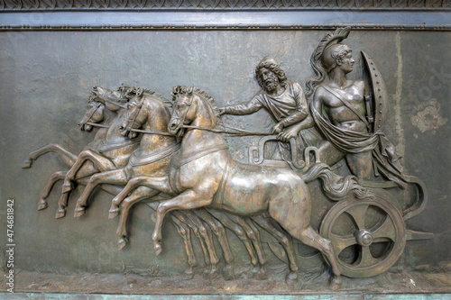 Achilleion palace, Corfu, Greece - October 24, 2021:Relief of Achilles on chariot, Achilleion Palace, Corfu, Greece photo