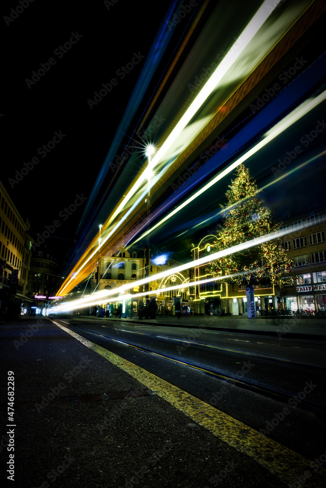 Christmas Tram Trails
Shooting light trails from the trams in Basel, with the beautifully decorated Christmas Tree in the background.