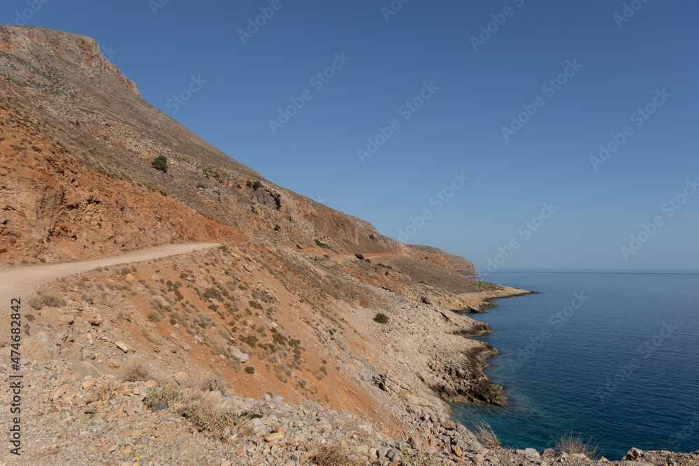 The stunning road to the remote beach of Balos on the western tip of the island of Crete, Greece