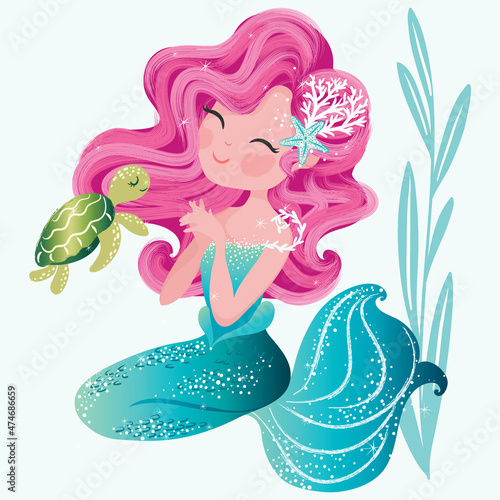 Cute mermaid illustration, children artworks, wallpapers, posters, greeting cards prints. 