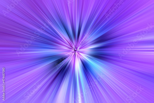 Abstract surface of radial blur zoom in lilac and blue tones. Bright colorful background with radial, diverging, converging lines. 