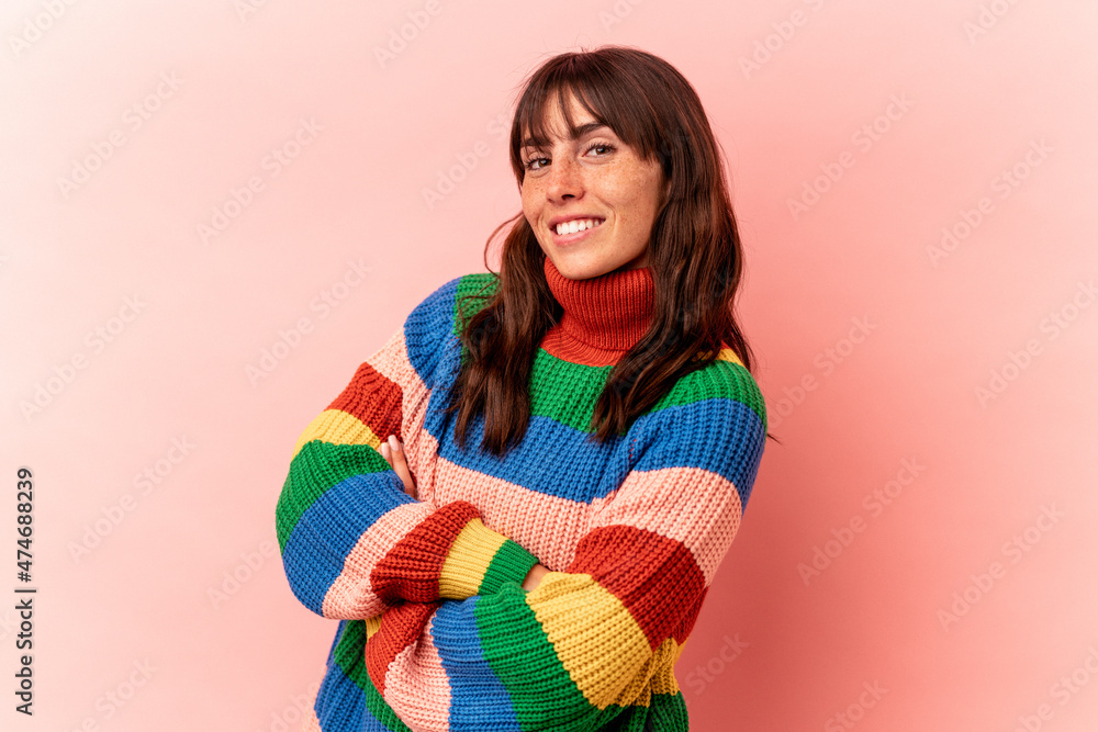Young Argentinian woman isolated on pink background Young Argentinian woman isolated on pink background