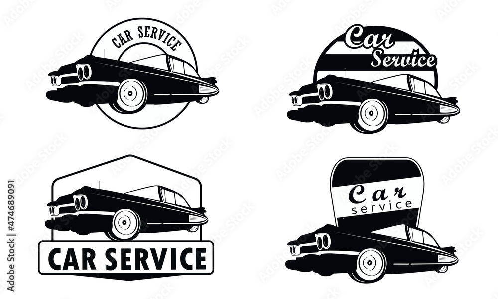 Obraz premium Classic vintage retro black and white car. Vector logo design set