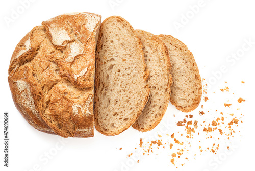 Fotótapéta Wholegrain Organic  Bread with crumbs  isolated on white background