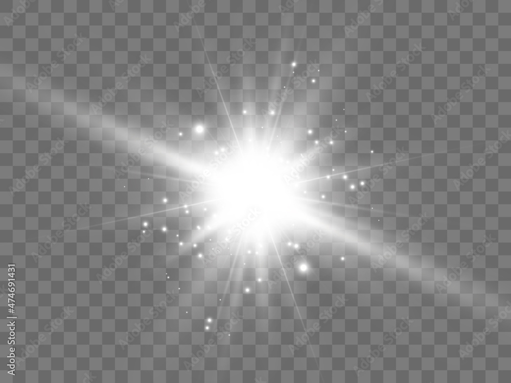 Transparent white light effect. The star flashed with sparkles with many particles. Transparent white light effect. The star flashed with sparkles with many particles.