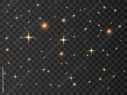 Glowing light effect with many glitter particles isolated on transparent background. Star cloud with dust. Vector 10ps