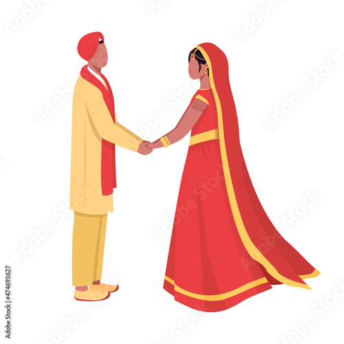 Newlyweds in traditional clothing semi flat color vector characters. Full body people on white. Celebrate wedding isolated modern cartoon style illustration for graphic design and animation