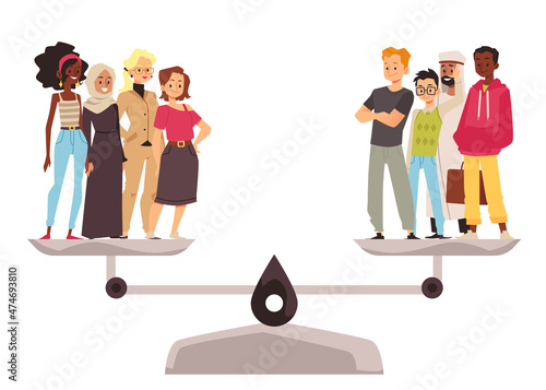 Gender equality and equal rights - male and female persons keep balance on scales