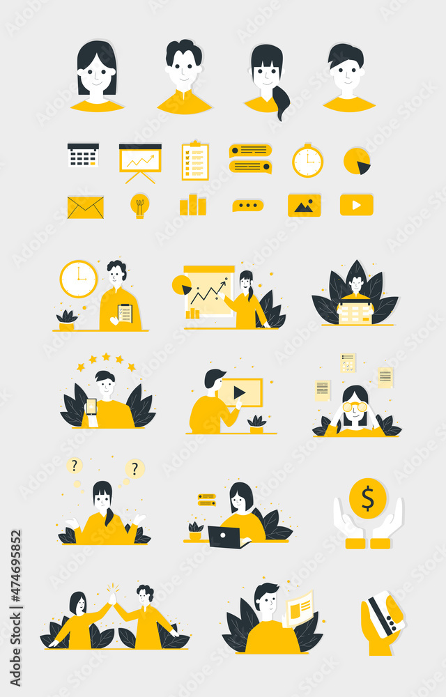 a set of flat illustration for web design on the topic of business