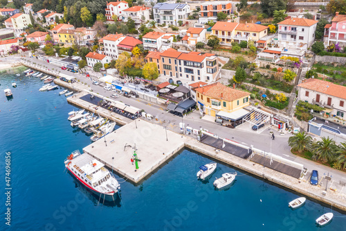 Centre of Rabac, waterfront, aerial view, Istria, Croatia