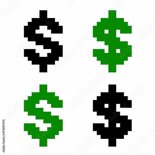 Set of different pixel dollar symbol isolated on white background. Money icon currency sign vector illustration