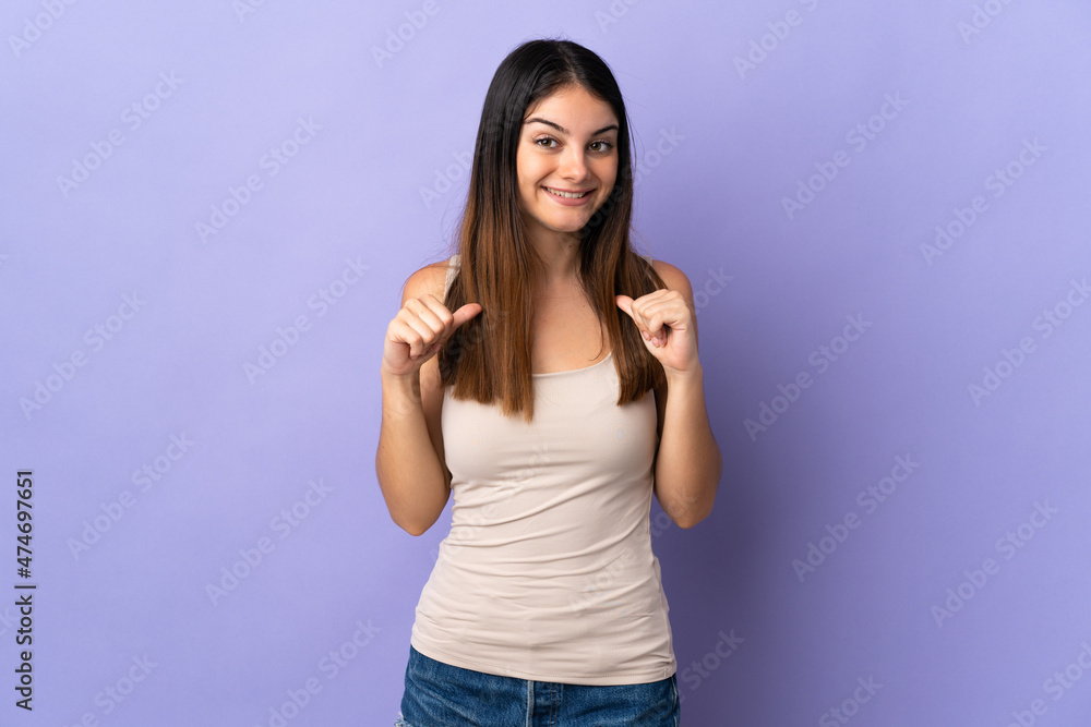 Young caucasian woman isolated on purple background with surprise facial expression Young caucasian woman isolated on purple background with surprise facial expression