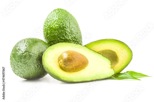 Fresh avocados isolated on a white background