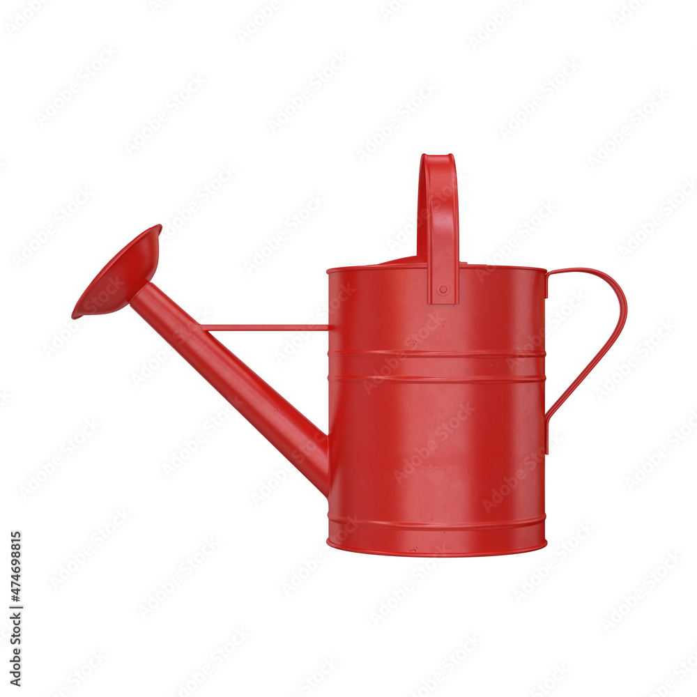 Fototapeta premium Metal watering can side view red on white background, 3d render