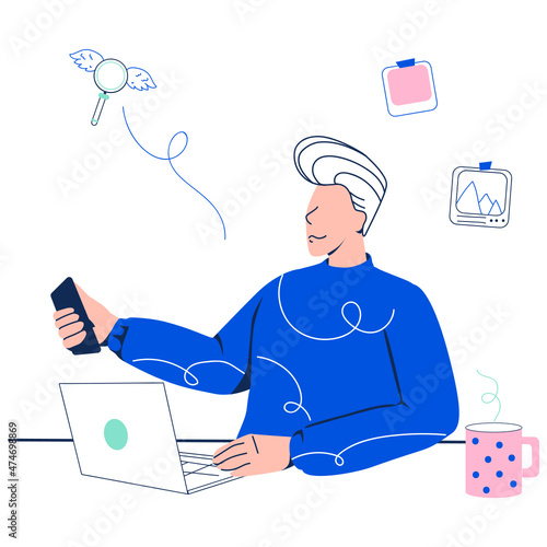 Video blogger working at his computer