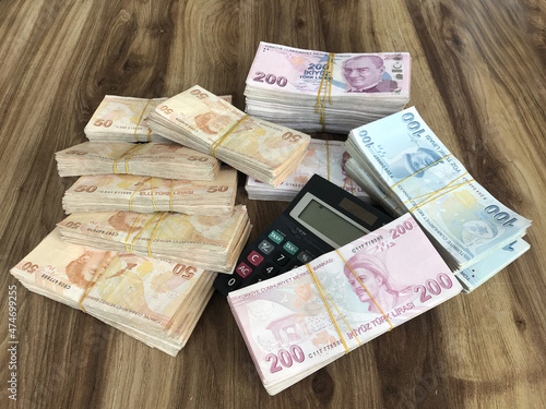 turkish lira banknotes on the table, 