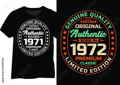 Original vintage authentic born in 1972 retro typography design for t-shirts, posters, and mugs.