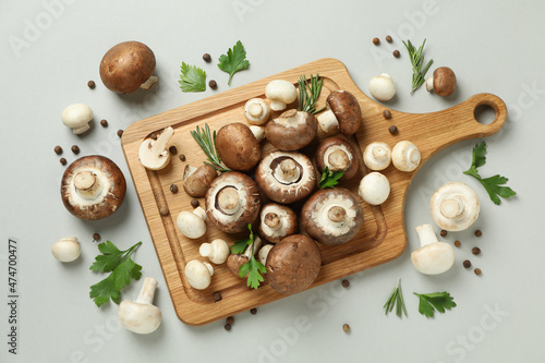 Concept of tasty food with champignon on white photo