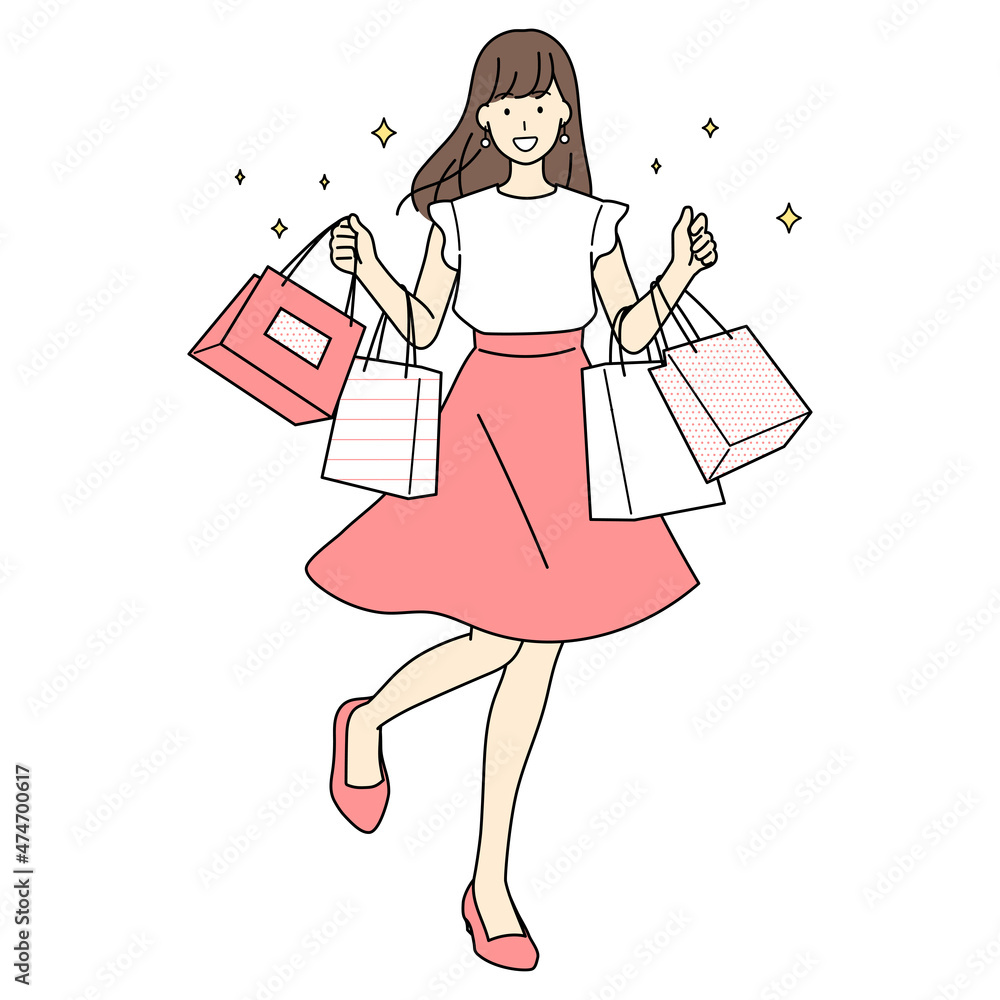 Illustration of a woman shopping, whole body.